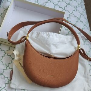 Tan Crescent vegan pebbled leather Shoulder Bag